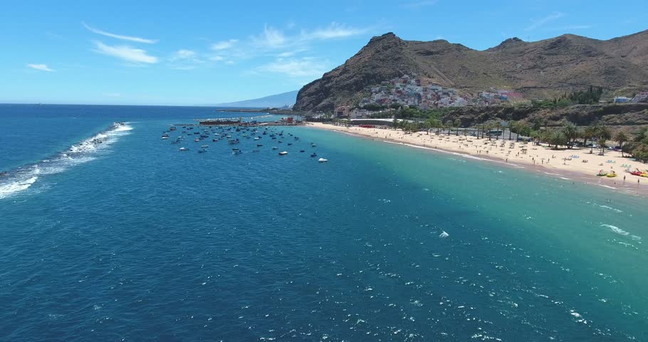 Playa de Las Teresitas Beach, Tenerife Spain Aerial
