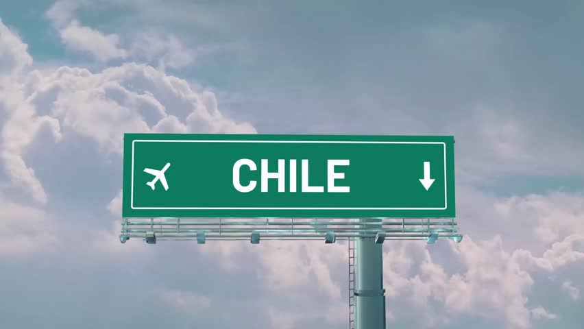 Airplane Arriving To Chile Road Sign