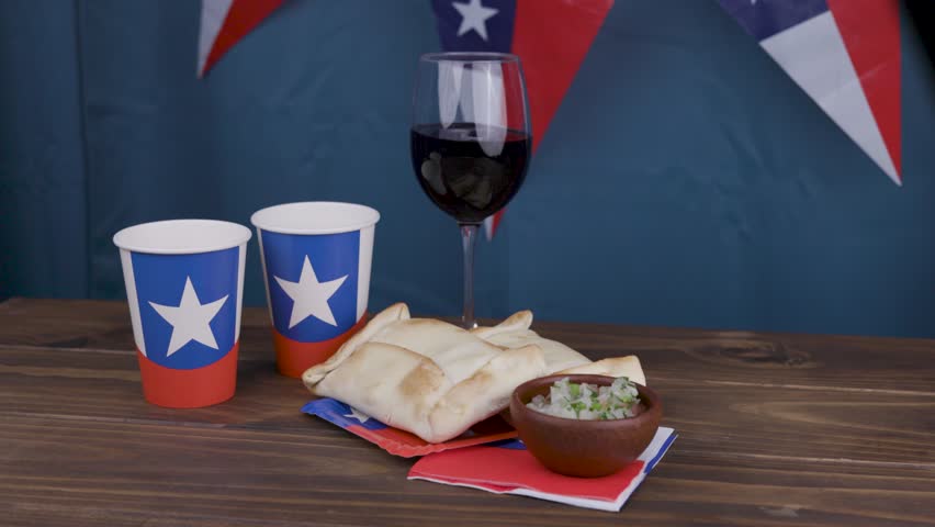 Fiestas Patrias Chile National holidays Olives Pebre Empanadas and Wine Glass