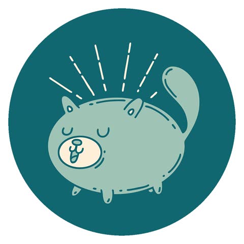 Simple looping animated icon of a tattoo style happy cat