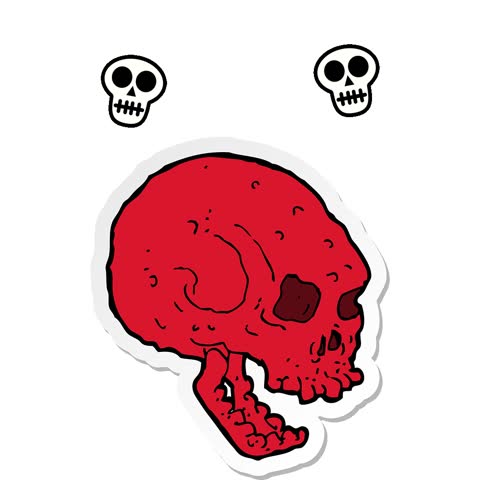 Simple looping animated sticker of a cartoon spooky skull