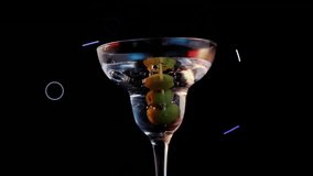 Martini glass with colorful reflections over geometric shapes animation on black background. Cocktail, vibrant, abstract, nightlife, party, modern - Powered by Shutterstock - Get 15% off with code: PIKWIZARD15