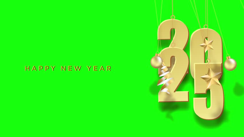 Happy New Year 2025 on black background. green screen Happy New Year celebration concept.New Year 2025