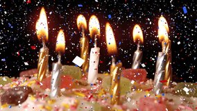 Birthday candles burning on cake with confetti falling animation. Celebration, party, decoration, festive, joyful, colorful - Powered by Shutterstock - Get 15% off with code: PIKWIZARD15