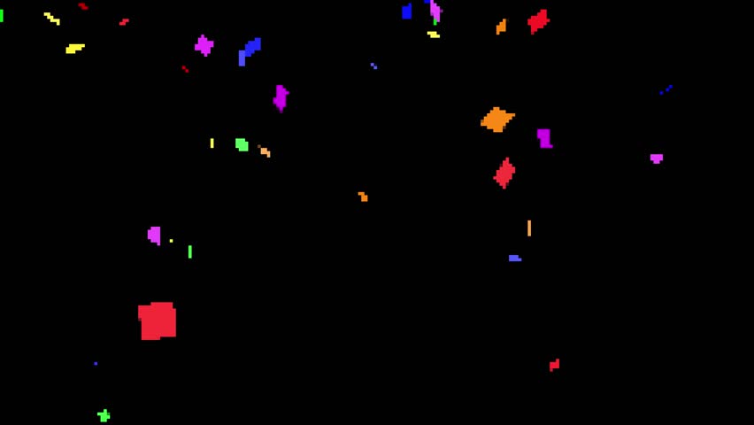 8bit game-style confetti falling animation (colorful)