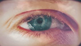 Close-up of eye with data processing animation over reflective glasses. Technology, digital, innovation, futurism, analytics, visualization - Powered by Shutterstock - Get 15% off with code: PIKWIZARD15