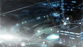 Network of connections and data processing animation over cityscape at night. Technology, networking, digital, communication, futuristic, cybersecurity - Powered by Shutterstock - Get 15% off with code: PIKWIZARD15