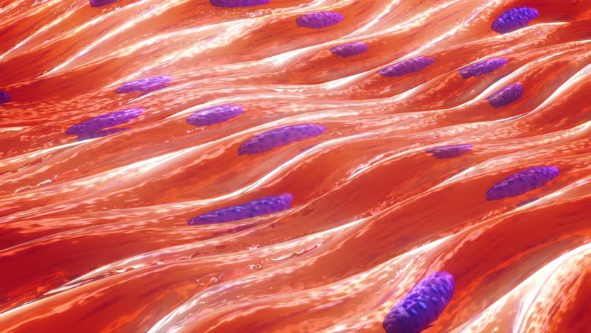Muscle cells tissue. Myocytes form the bulk of the muscle tissue.	