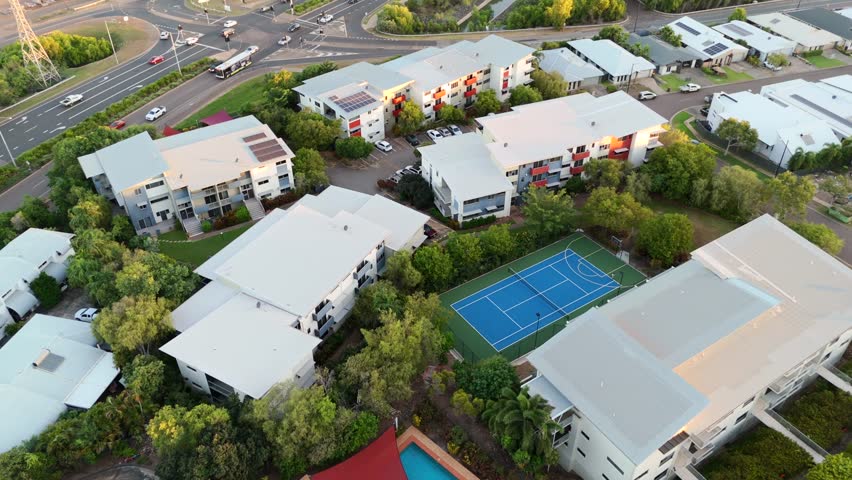 Aerial footage of Stuart Park in Darwin, showcasing the highway and surrounding residential areas