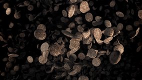 Dark chocolate chips fly and fall. Filmed on a high-speed camera at 1000 fps. High quality FullHD footage - Powered by Shutterstock - Get 15% off with code: PIKWIZARD15
