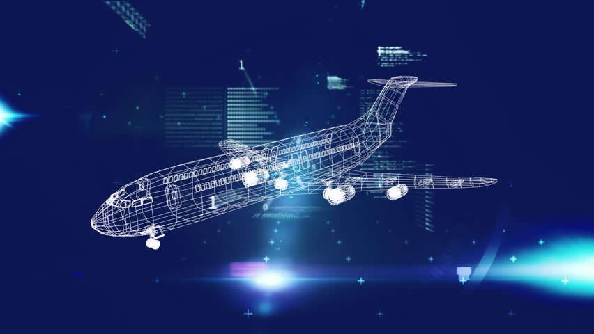 Wireframe airplane and digital code, futuristic technology animation. innovation, virtual, coding, cyber, high-tech, data - Powered by Shutterstock - Get 15% off with code: PIKWIZARD15