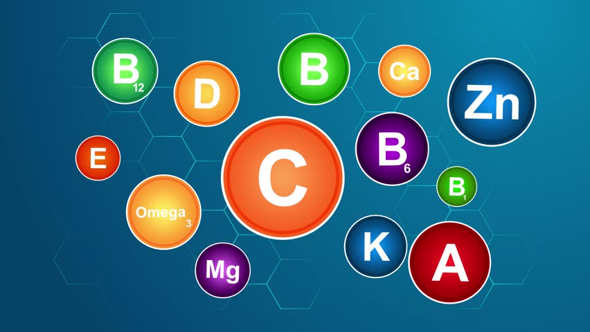 Essential Vitamins and Minerals Animation, Symbolizing Boost Your Health with Nutrients
