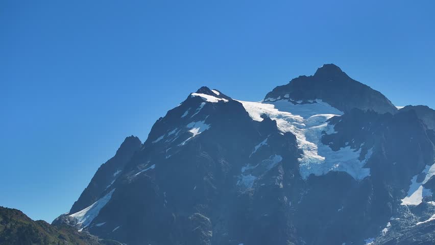 Aerial view of Mt. Baker Recreational Area - near Mt. Baker and Picture Lake - northern Washington Alpine forest on a sunny day in September 2024