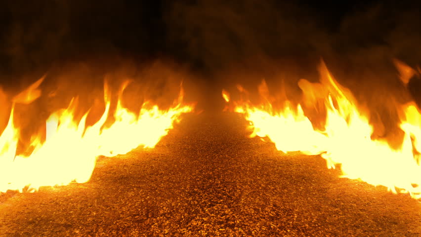 Burning Lines Of Fire On Road At Night