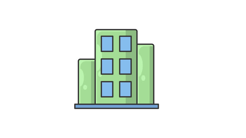 office building icon animation loop motion graphic alpha channel, minimalist animated icon for business element