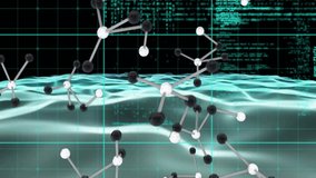 Molecular structures and wave patterns with scientific data processing animation. Science, analysis, waves, technology, research - Powered by Shutterstock - Get 15% off with code: PIKWIZARD15
