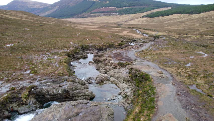 Footage of the Fairy Pools on Isle of Skye, highlighting clear, natural pools and waterfalls.