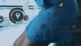 Holding smartphone, person surrounded by animated social media icons. Technology, digital, social network, connectivity, communication, internet - Powered by Shutterstock - Get 15% off with code: PIKWIZARD15