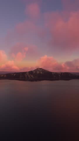 3D - Aerial sunset view of Crater Lake National Park in Oregon. United States of America