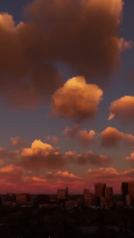 3D - Side Aerial Sunset View of the City of Winnipeg Manitoba. Canada