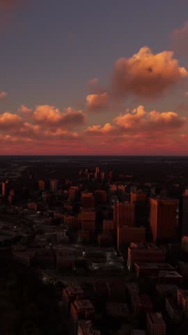 3D - Circular Sunset Aerial View of the City of Winnipeg Manitoba. Canada
