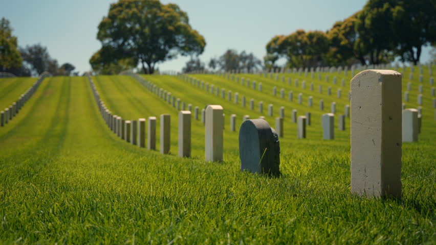 World War II American military cemetery. american veteran cemetery in the summer. Memorial Day at Los Angeles National Cemetery. u.s. war dead memorial day