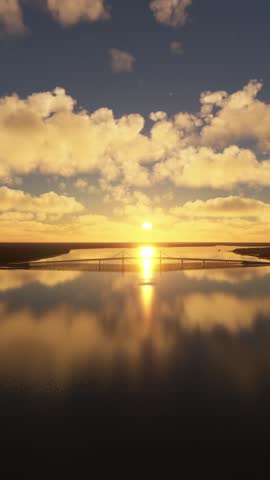 3D - Aerial Sunset View of Deh Cho Bridge Northwest Territories. Canada