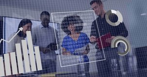 Business team collaborating with data charts and binary code animation. teamwork, collaboration, data analysis, technology, digital, marketing - Powered by Shutterstock - Get 15% off with code: PIKWIZARD15
