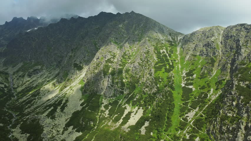Beautiful summer landscape of High Tatras mountains, aerial view, Slovakia, 4k