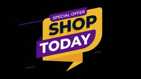 Special offer shop today ribbon for ecommerce and retail promotions animation. Promotional banner design for massive discounts and promotional events, campaigns and sales offer - Powered by Shutterstock - Get 15% off with code: PIKWIZARD15