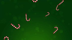 4K Animated Christmas theme background. Green background with falling Christmas Candy Cane and snowflakes. Use as video background and add your custom text, logo, message, image in any video editor - Powered by Shutterstock - Get 15% off with code: PIKWIZARD15