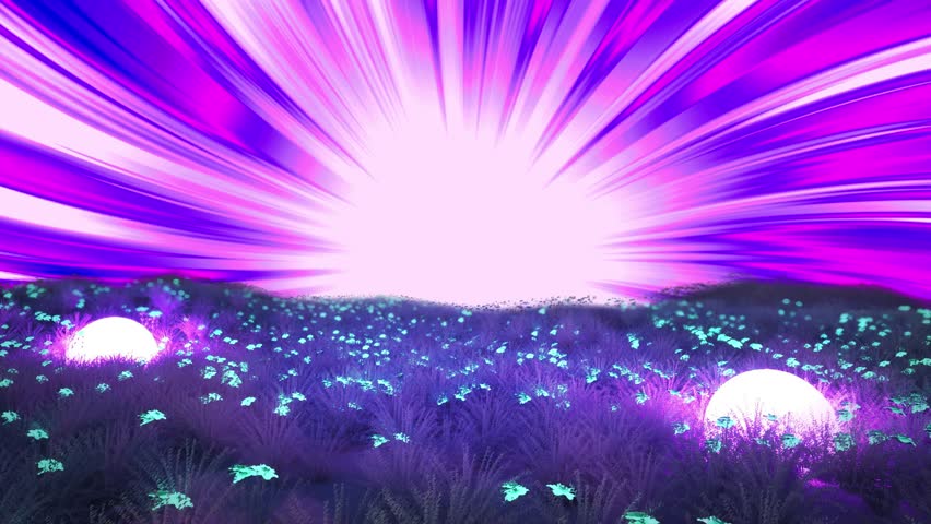 Moving towards bright sun rays in space field 3D
