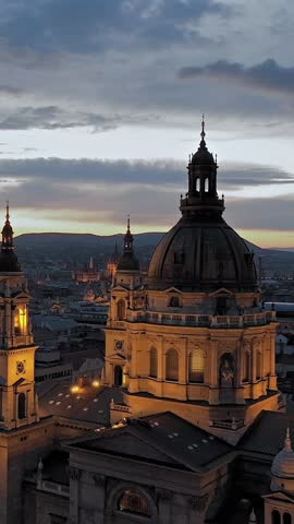 Aerial vertical video about the Szent Istvan basilica in Budaest, Hungary