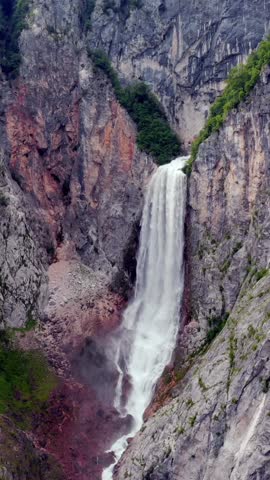 Vertical video about the Boka Waterfall in Slovenia. 