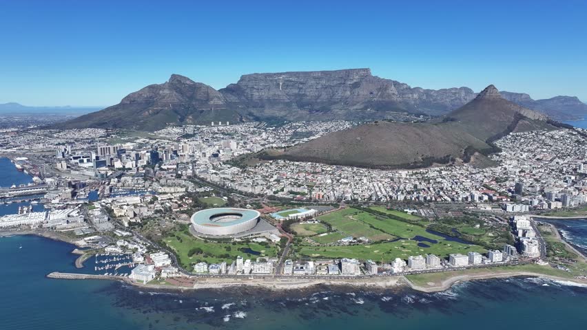 Cape Town Skyline At Cape Town Western Cape South Africa. Amazing Skysrapers And Traffic On Street Viewed From Above. Paradise Island Landscape Idyllic Wanderlust. Paradise Island Coast.