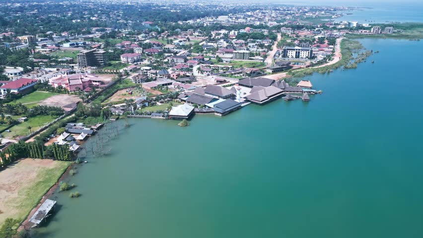 Stunning aerial view of Bujumbura city and water, Africa, Burundi