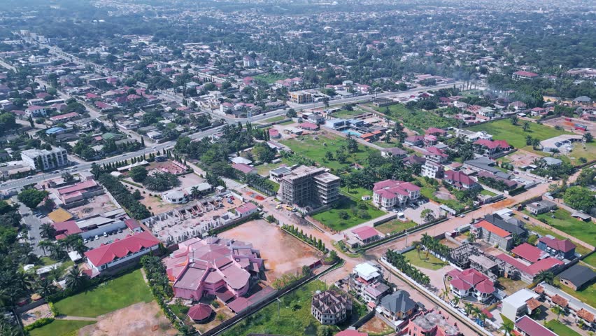 Stunning aerial view of Bujumbura city and water, Africa, Burundi