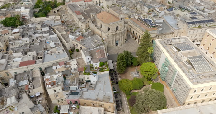 Aerial view of the church of Santa Chiara which is located in the historic center of Lecce, in Puglia, Italy. It was built in Baroque architectural style.
