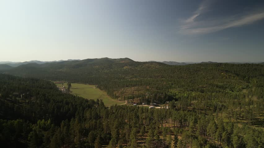 Aerial of ranch property in Black Hills South Dakota in summer