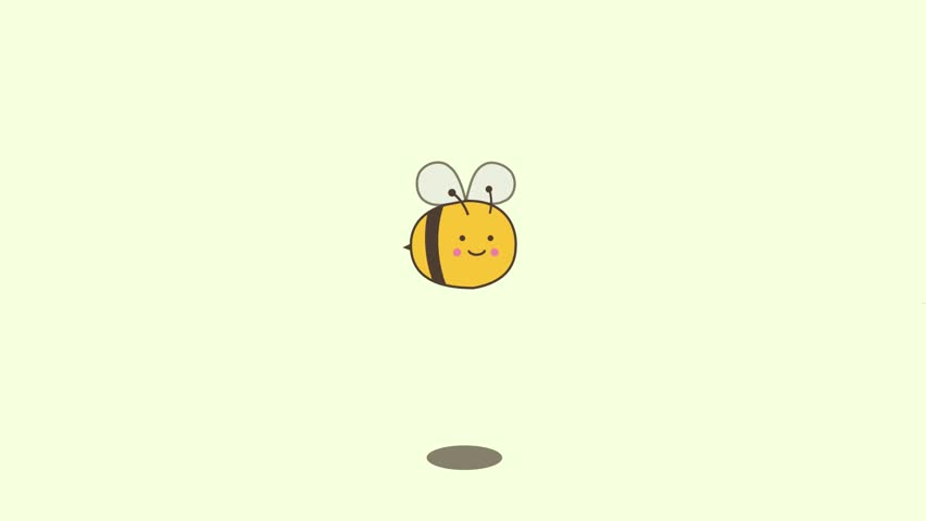 Flying honey bee loop animation, It determinedly flies straight to its target in an endless loop. Cute bee cartoon flying in the sky, presented in a loop animation background. Bee flapping its wings. 
