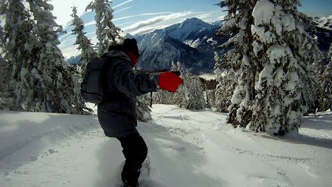 Snowboarding on fresh snow