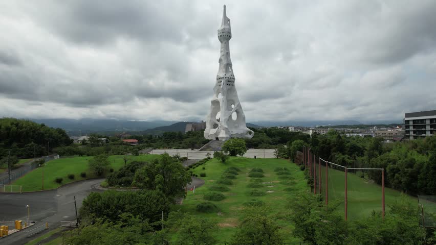 Aerial view of The Great Peace Prayer Tower or PL Peace Tower, in Osaka, Japan
