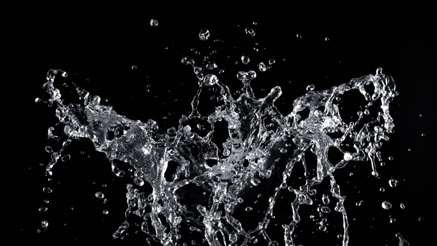 Super Slow Motion Shot of Water Splash Isolated on Black Background at 1000fps.