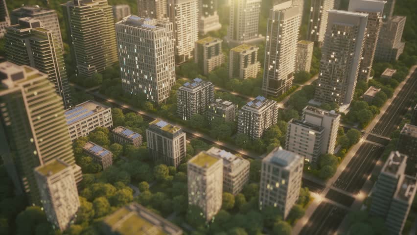 The concept of a modern ecological city. High tech green city. Modern city and environmental technology concept. Modern technologies in cities