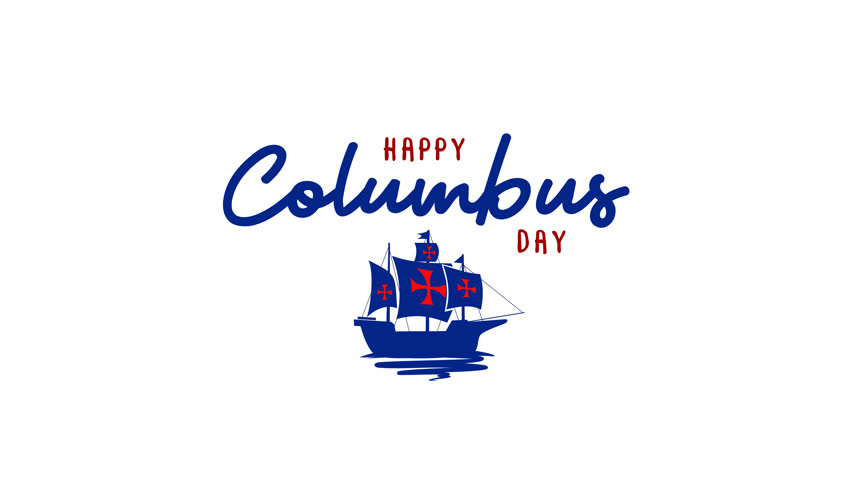 Happy Columbus Day animated with transparent background 4k, animated Happy Columbus Day. Columbus Day concept with sailing ship red blue