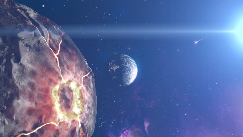Massive rocky planet with magma close to Earth
3d rendering of planet earth with potential asteroid threat,4k,2024 
