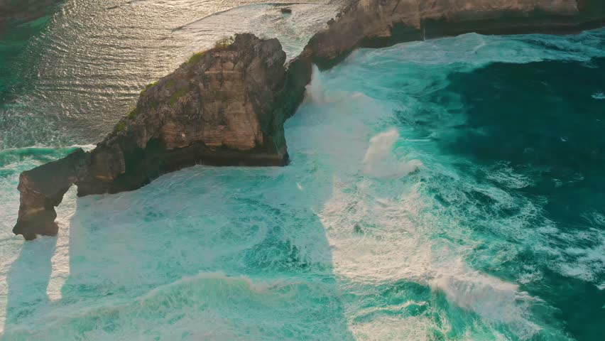 Atuh Beach Nusa Penida or Pantai Atuh one of the most beautiful tropical beach Bali with scenery mountain rocks on nature background Bali Indonesia 4K