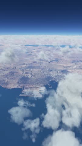 3D - High altitude frontal aerial view of the city of Doha in Qatar