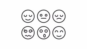 Emotions line animation. Mood types animated icon. Changing expressions, moving emoticons. Happiness, exhausted. Black illustration on white background. HD video with alpha channel. Motion graphic - Powered by Shutterstock - Get 15% off with code: PIKWIZARD15
