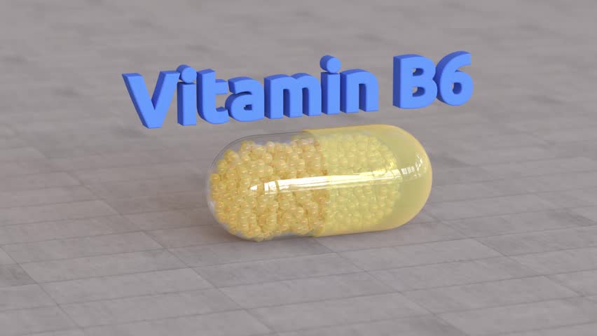 Vitamin B6 - Animated Vitamin Capsule Concept. 3d illustration. 3D Illustration